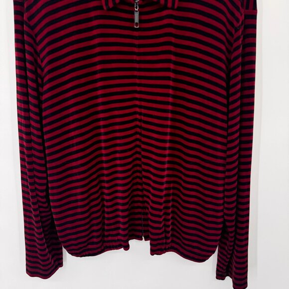 Chicos 3 Travelers Red Black Striped Zip-Up Long Sleeve jacket Top Size XL knit - Picture 5 of 13